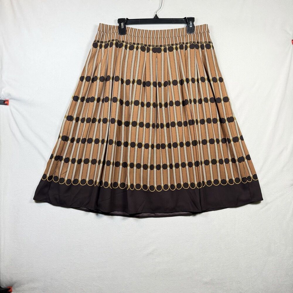 Talbots Size 12 Brown Gold Geometric Print A-Line Midi Skirt Lined Side Zip